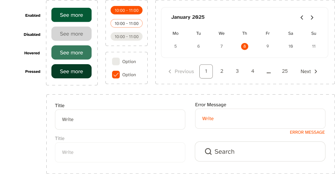 New milanosport buttons, selections & text inputs