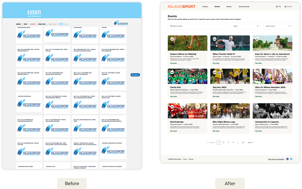 comparison of old homepage with new one