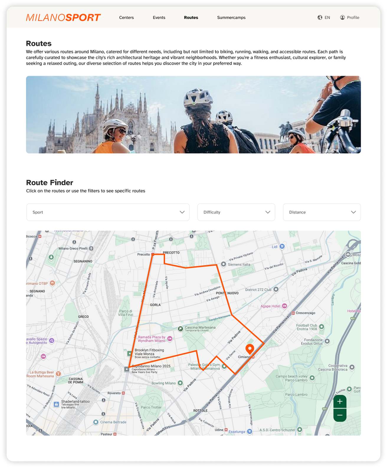 Routes page