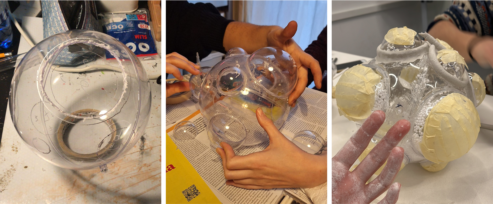 Three photos showing the prototyping process