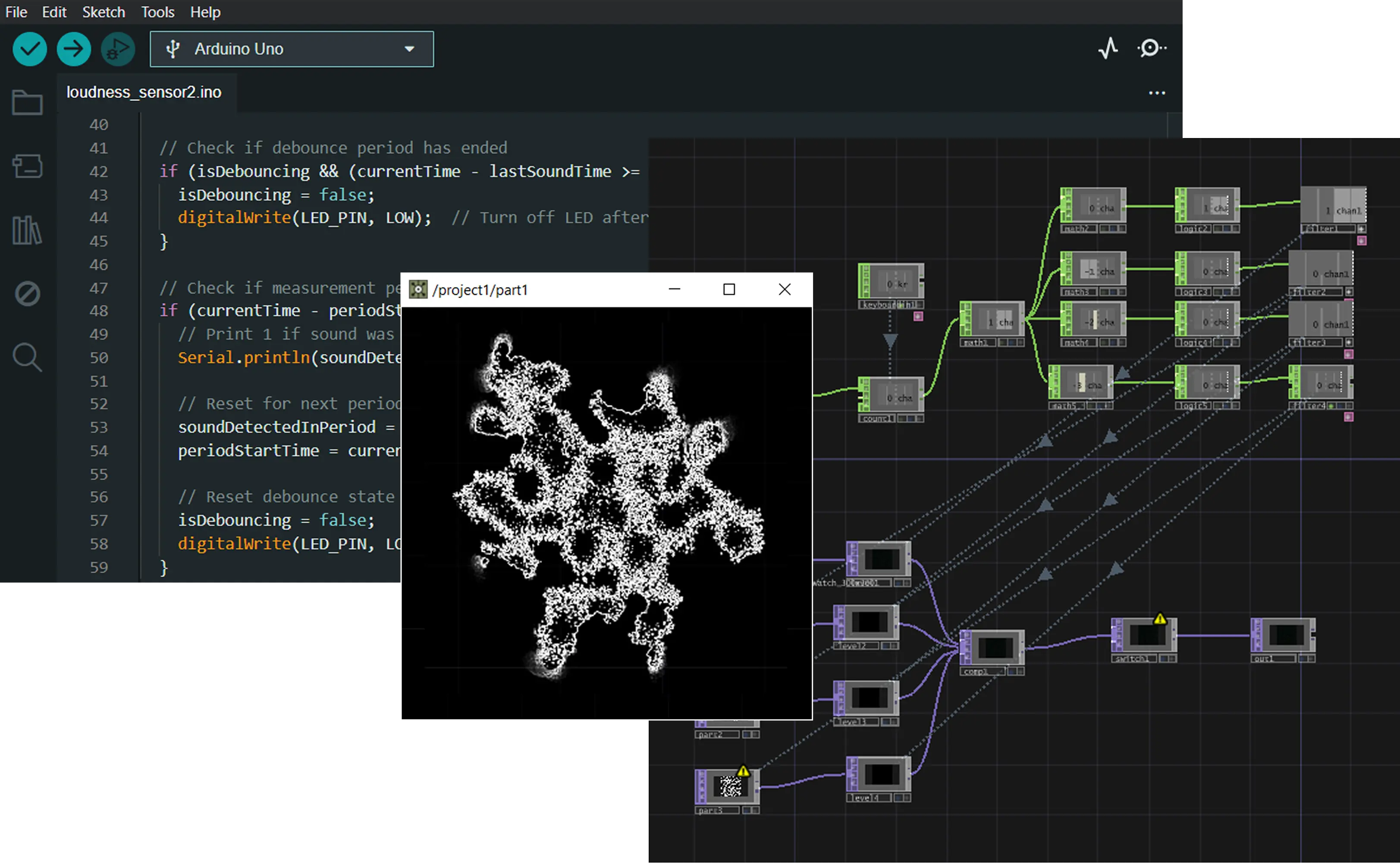 TouchDesigner setup driving the responsive projections