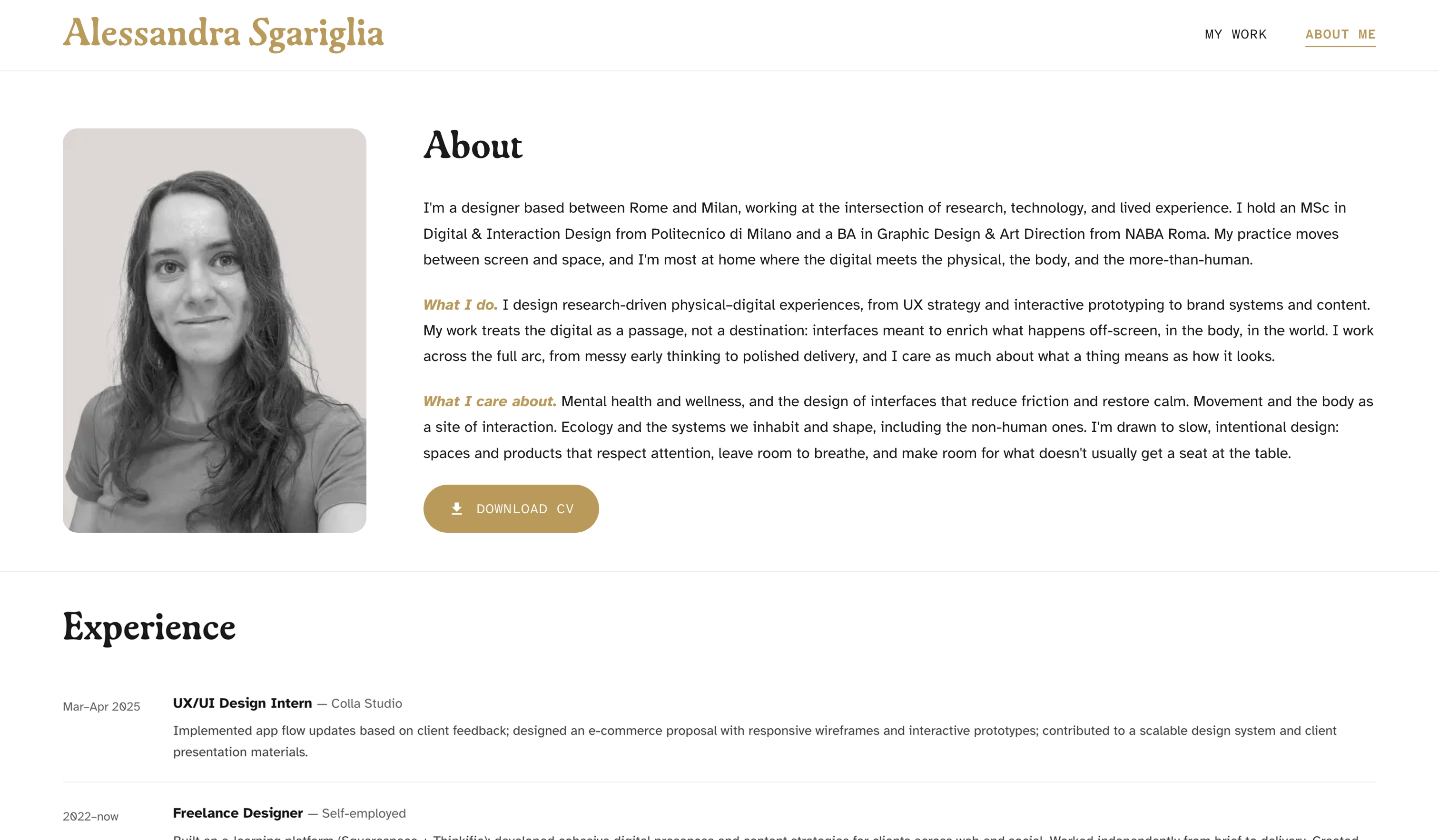 Portfolio website — about page